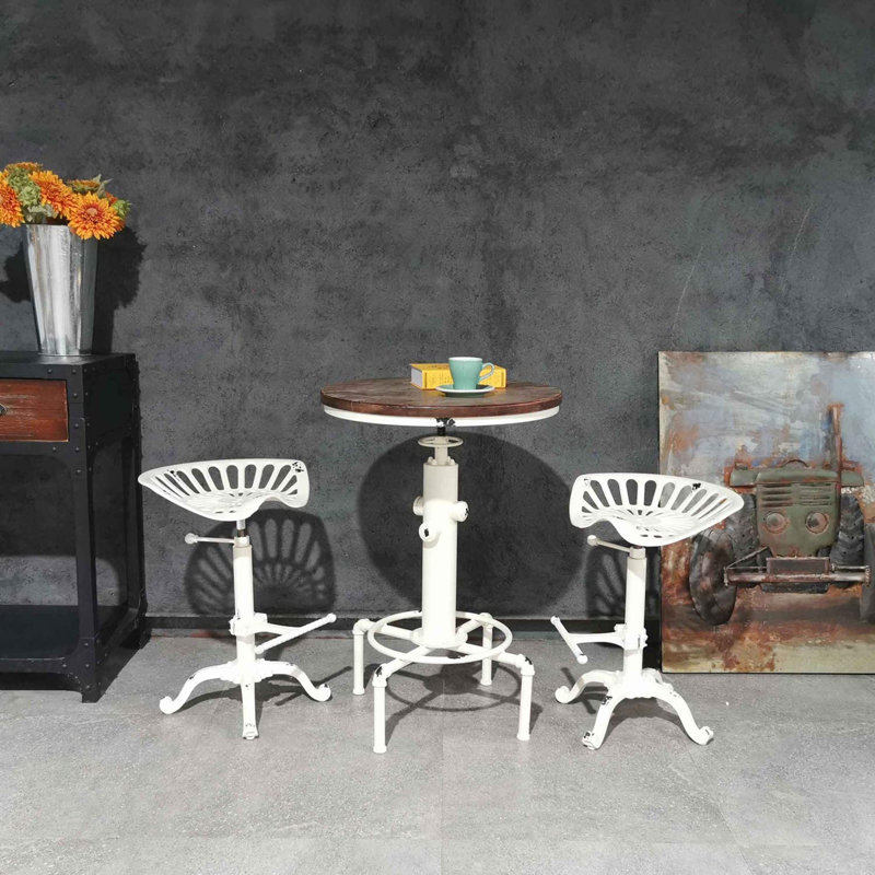 Elinna Swivel Adjustable Height Counter Stool with Metal Frame, Antique White