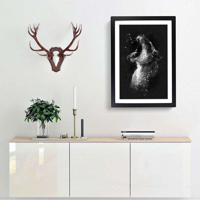 Yawning Lioness - Picture Frame Graphic Art Print, 63cm H x 45cm W x 2cm D, Black Framed