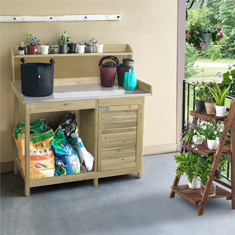 Garden Wood Potting Bench 100% Fir Wood, 	Light Green
