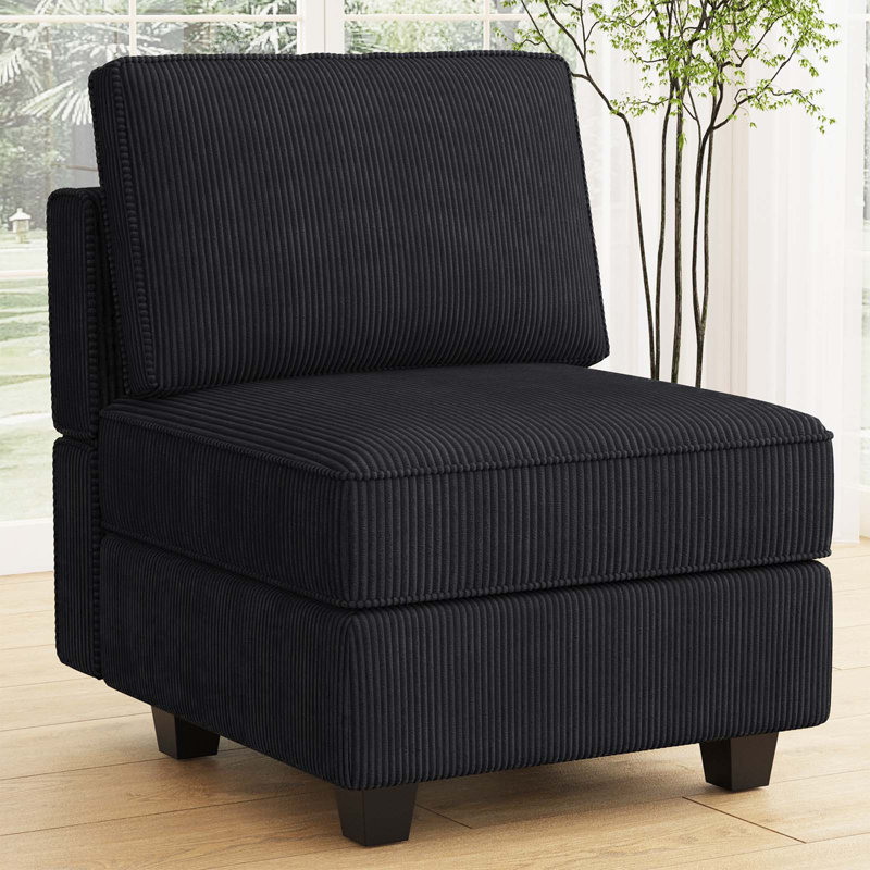 Fauteuil rembourré de 26,4 po de largeur avec dossier rembourré Nakash, Velours côtelé noir