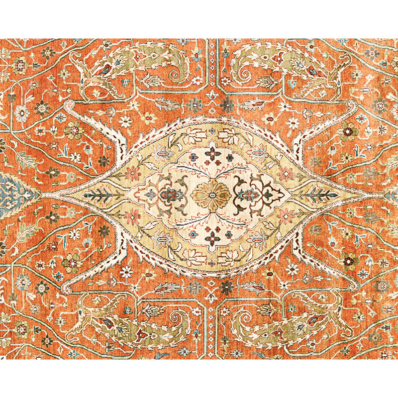Tapis rouille et bleu clair de haute qualité noué à la main, Rectangle 121 po x 95 po
