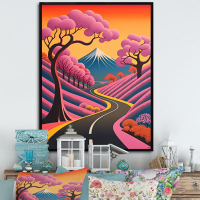 «Swirling Road Joyful Pink Mountain Landscape», reproduction sur toile