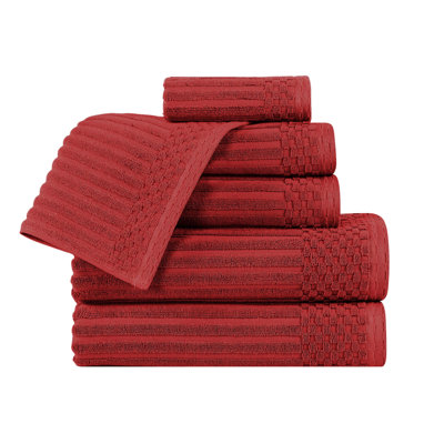 6-Piece Checkered Border Cotton Towel Set
