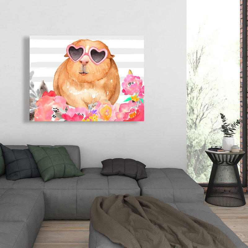Cochon d'Inde avec lunettes - Toile d'art pour chambre d'enfant