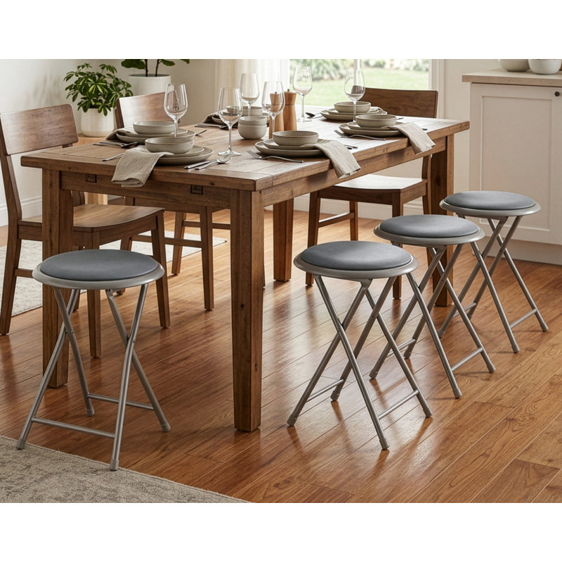 Tabourets de bar pliants Adenike - tabouret robuste de 18 pouces - capacité de 225 lb et sièges rembourrés, gris, 4
