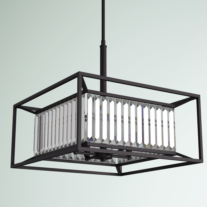 Lustre rectangulaire spectaculaire à 4 lumières Syracuse, Laiton rétro