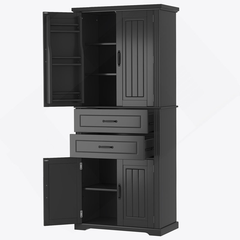 Armoire de rangement pour salle de bain Ridge avec tablettes réglables et 2 tiroirs, Noir