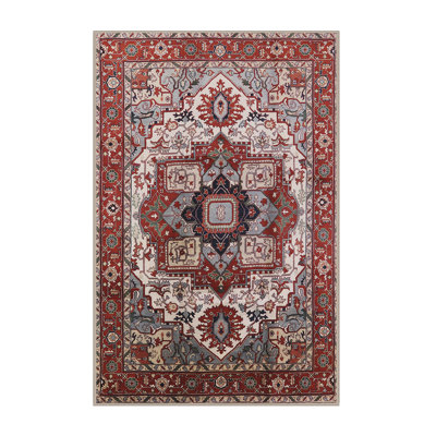 Tapis oriental rouge / gris / ivoire