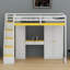 Lit mezzanine multifonctionnel avec rangement pour escalier, commode intégrée, armoire, armoires, prises USB et éclairage ambiant-873868816