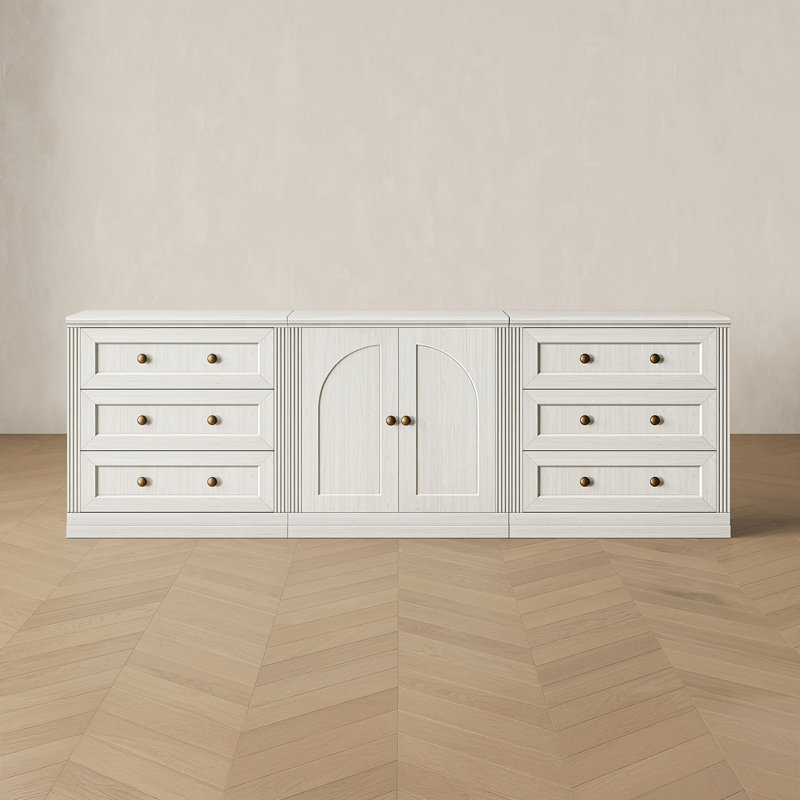 Buffet modulaire moderne Monos Eduarda avec deux tiroirs bas et un meuble de rangement à portes à charnières, blanc, White