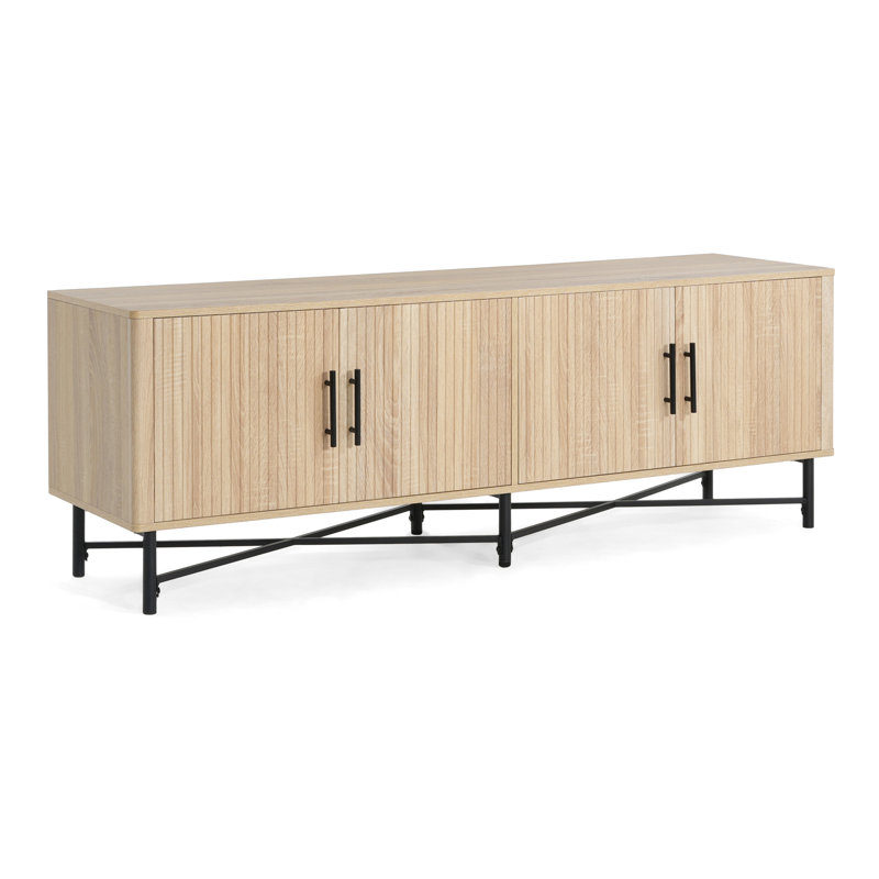Functional 4-Door TV Cabinet – 2 Storage Spaces, Adjustable Shelves, Ideal For Living Room Organization, Natural