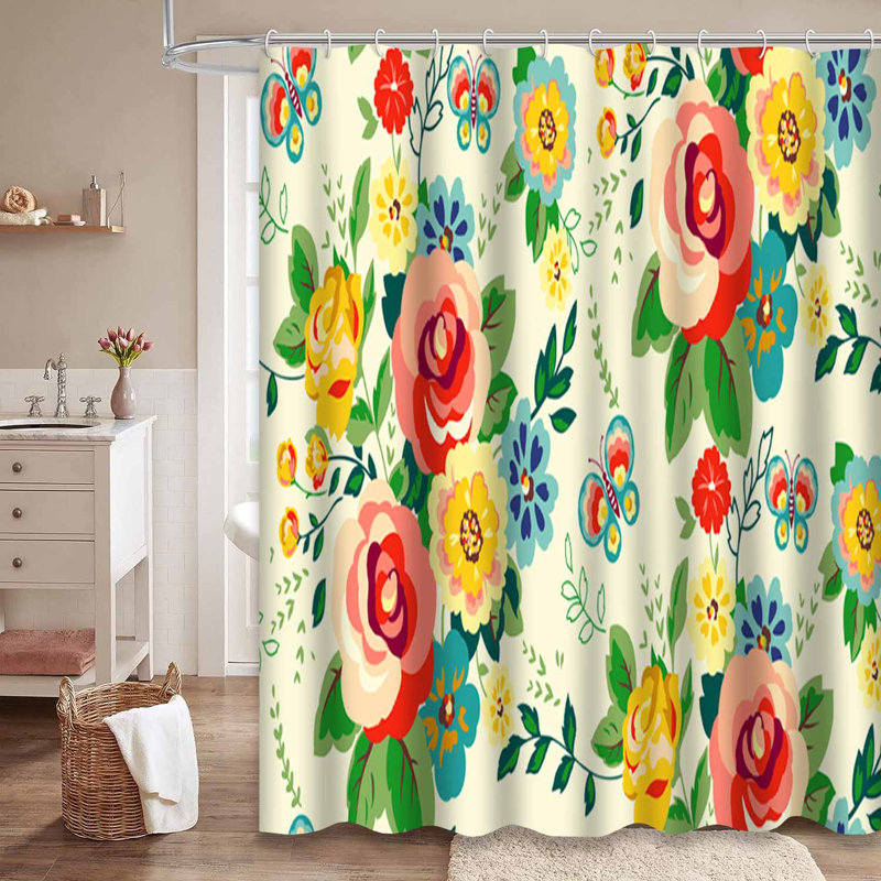 Rideau de douche imperméable à motif floral avec 12 crochets, L 72 po x l 84 po