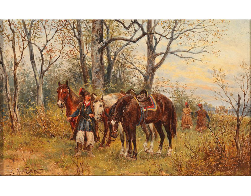"Kosakenpatrouille" by  Ludwig Gedlek - Gallery Wrap Canvas Wall Art, 24" H x 17" W