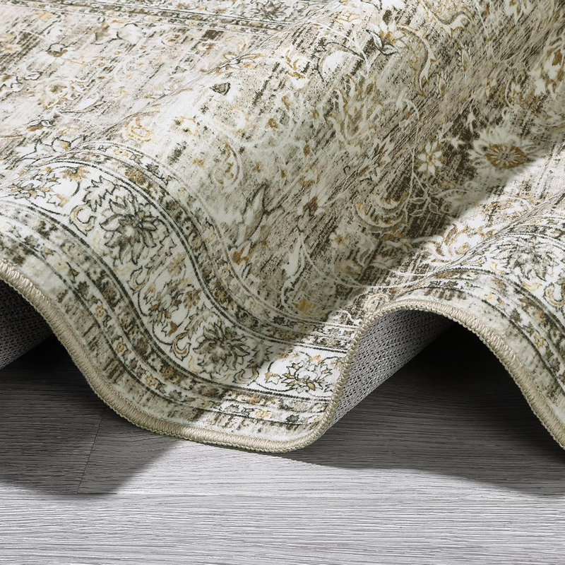 Washable Vintage Floral Entryway Rug Soft Low Pile Non-Slip Non-Shedding Oriental Distressed Rug Hallway Laundry