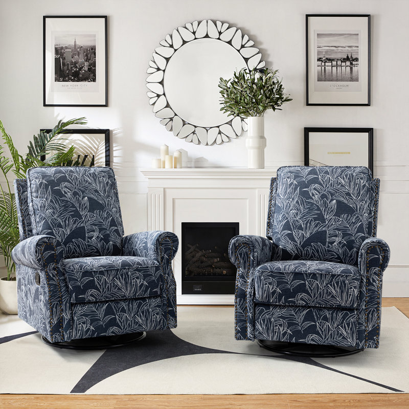 Antasia 34'' W Rocking Swivel Nursery Recliner, Navy Polyester