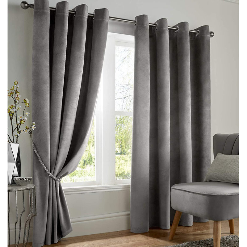 Liev Polyester Eyelet Room Darkening Thermal Curtains, 167cm Width x 137cm Drop, Silver