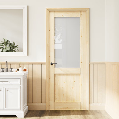 Half Lite Tempered Frosted Glass Door Slab, Paintable Interior Shaker, Suitbale For Living Room, Pantry, Laundry Room As Prehung, Pocket Door, French Door, Barn Door, Pine Wood Door, Unfinished