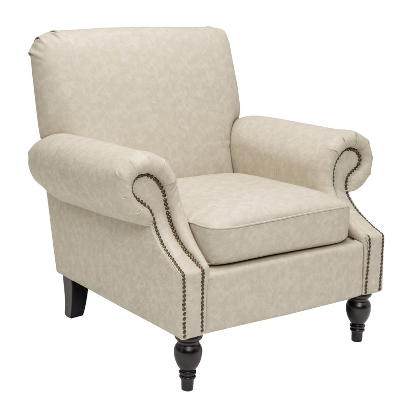 22.4" Seat Depth Accent Chair, Armchair With Upholstered and Roll Arms,Faux Leather, Beige Faux Leather