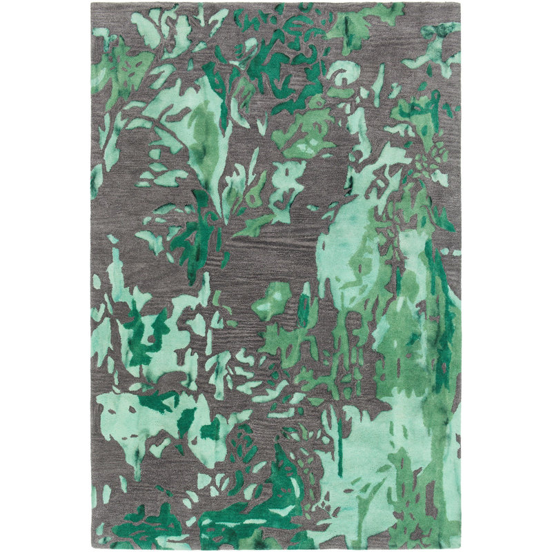Tapis vert / gris en laine touffeté à la main Brynn Authentic, Rectangle 7 pi 9 po x 10 pi 6 po