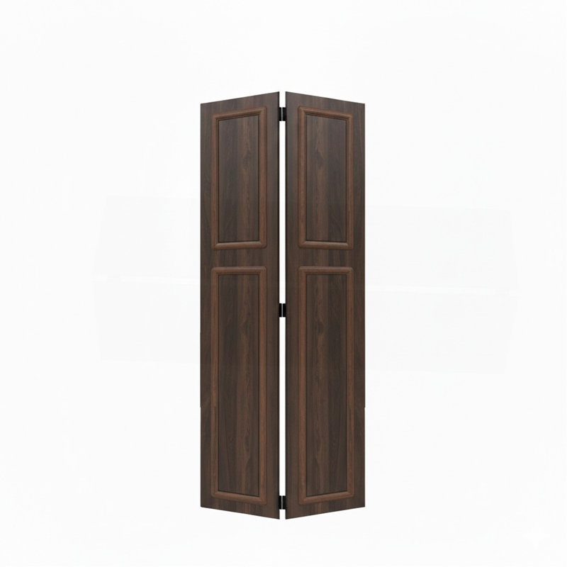 Série 18 36 po x 84 po Porte pliante en panneau de fibres à densité moyenne à 2 panneaux de 3/4 couleur noyer avec quincaillerie 3/4 po