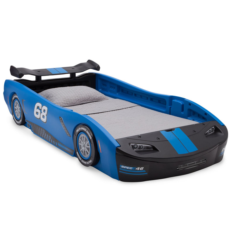 Delta Children Turbo 2-piece Twin Bedroom Furniture Set – Includes Twin Race Car Bed And Twin Mattress, Blue
