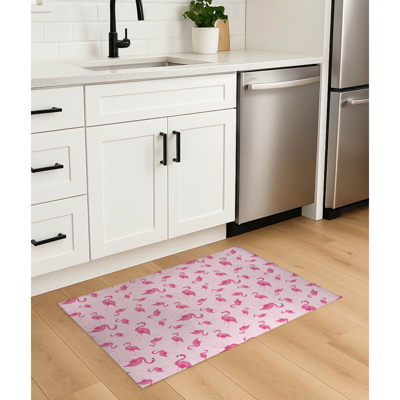 Tapis de cuisine antidérapant Summer Flamingo, Rectangulaire 2 pi x 3 pi, Rose