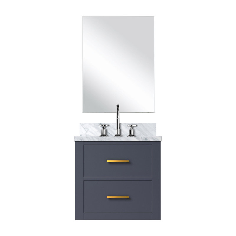 Meuble-lavabo simple bleu avec comptoir en acrylique, robinet et miroir - 20 po L 18 po x P 18 po, inclus, Bleu