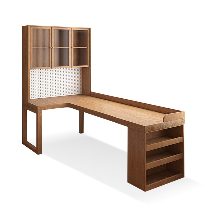 Bureau rectangulaire brun en bois massif et verre, H 29,53 po x l 62,99 po x P 47,24 po
