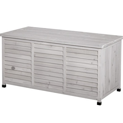 Large Grey Wooden Deck Box - 75 Gallon Outdoor Storage With Aerating Gap & Weather- Surface To Endure Challenges
