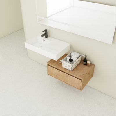30" Bathroom Unit With Resin Sink - Spacious & Stylish Vanity Imitative Oak Color For