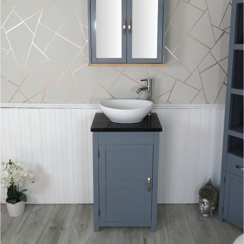 Scully 515mm Single Bathroom Vanity with Vessel Ceramic Basin, Black Quartz, Grey