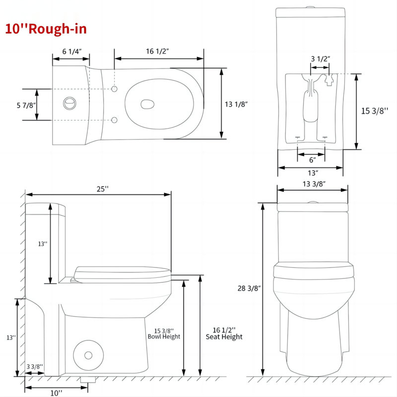Poseidon Compact One-Piece Toilet, Powerful & Quiet Dual Flush, Space-Saving Design, Round Comfort Height, 10