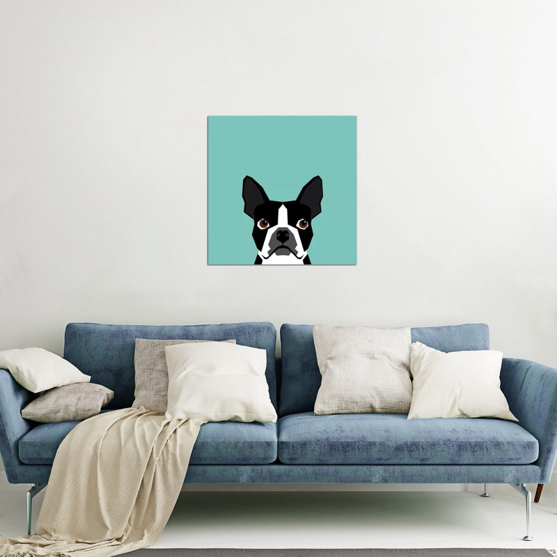 Boston terrier imprimé sur verre acrylique, H 24 po x l 24 po x P 0,25 po