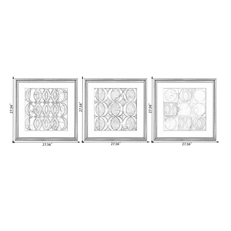 Ensemble de 3 pièces d'art mural Mid-Century, H 27,56 po x l 27,56 po