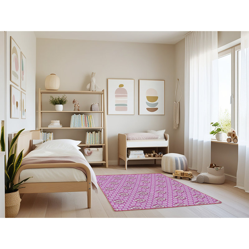 Tapis rose tissé à la machine, Rectangle 3 pi x 5 pi