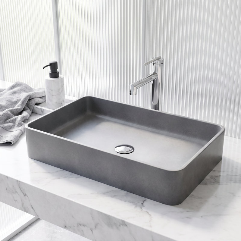 Lavabo de salle de bain rectangulaire fait à la main gris L 23 po x l 14 po x H 4 po Basilica