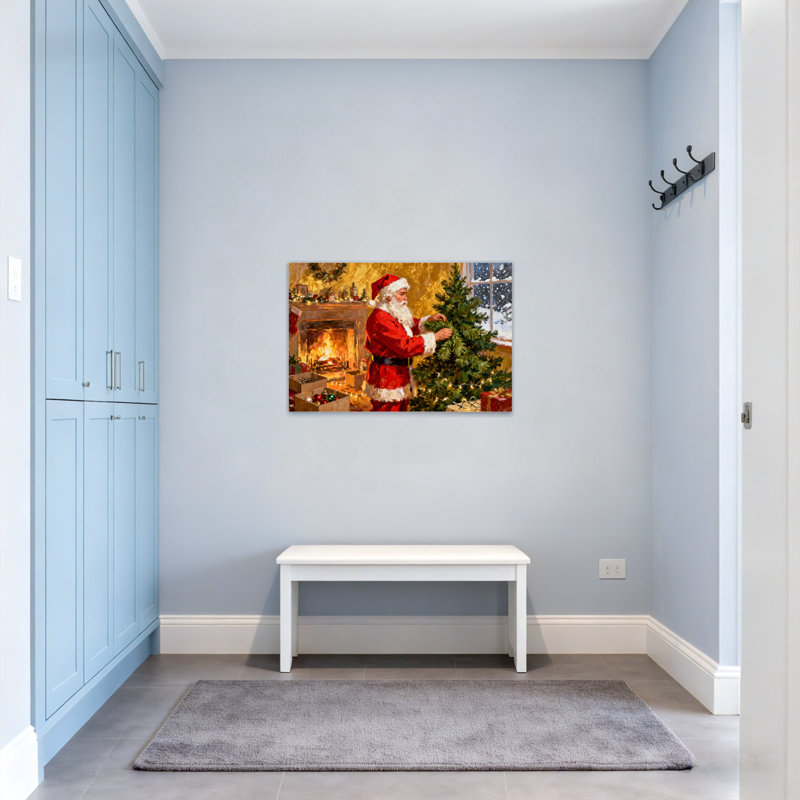 Arbre de Noël de Noël père Noël décorant avec fond de cheminée, H 12 po x l 18 po