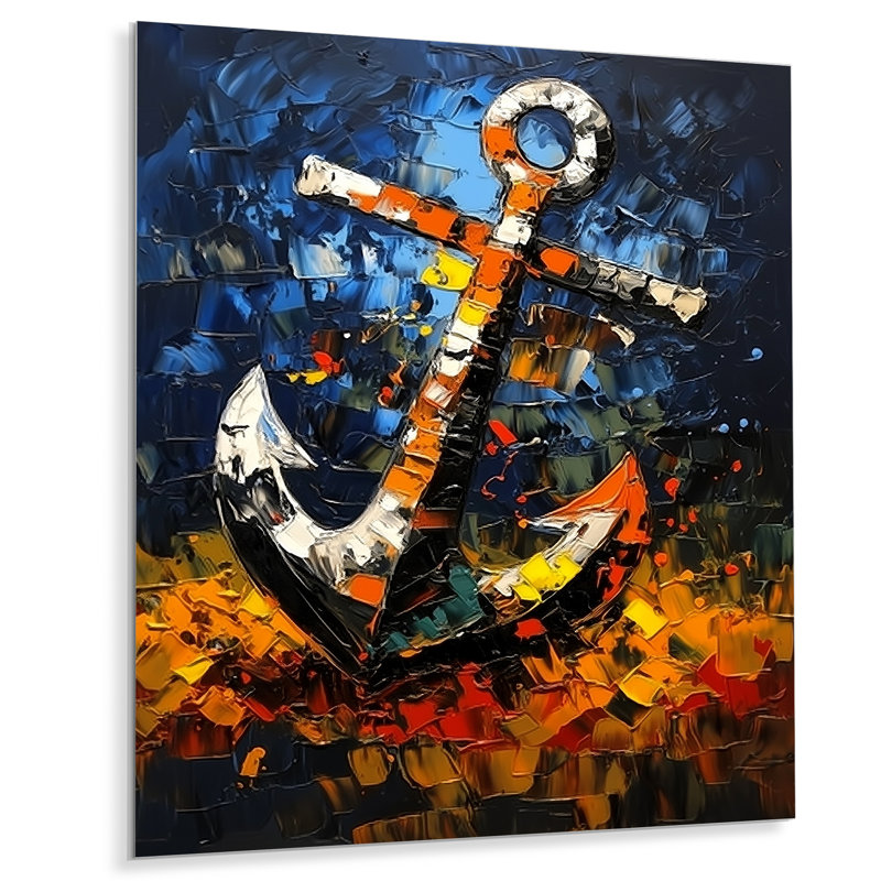 Ancre et étoiles - décor mural en métal bord de mer, impression nautique en métal, H 32 po x l 24 po