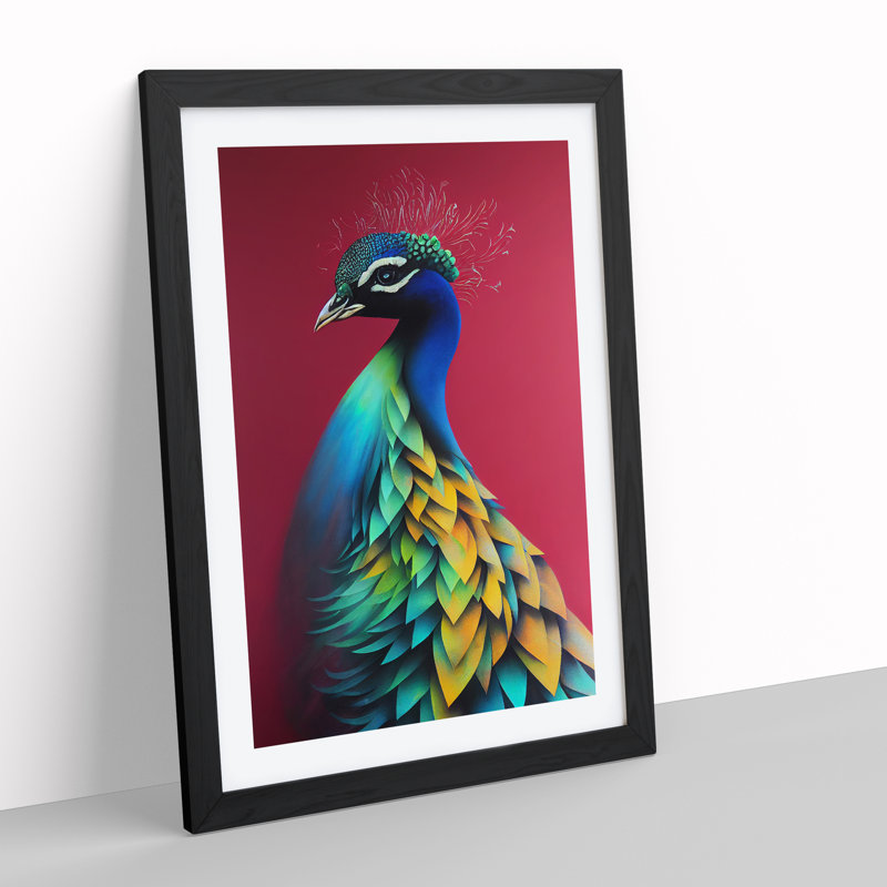 Peacock Beauty - Single Picture Frame Print, Black Framed, 64cm H x 46cm W x 2cm D