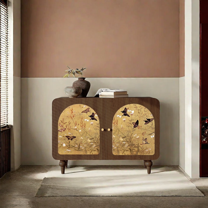 Art pattern high capacity accent cabinet, Nut-Brown