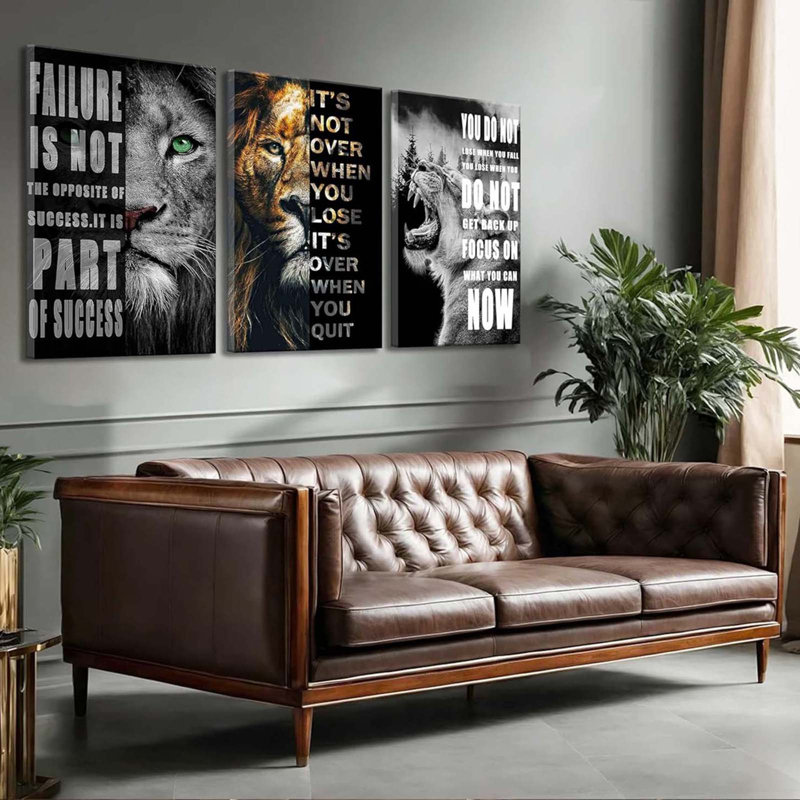 3 Pieces Office Inspirational Canvas Wall Art Modern Motivational Quotes Black Lion Pictures Wall Decor Inspiring Poster Print Artwork For Living Room Room Bedroom Home Decoration