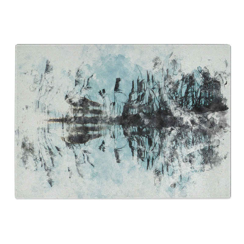 Reed Pond Watercolour Chopping Board, 0.4cm H x 28.5cm W x 39cm L