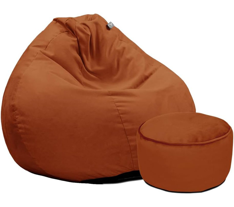 rucomfy Beanbags Velvet Slouchbag Bean Bag - Luxury Plush Living Room or Bedroom Beanbag Chair for Teens and Adults - Home Furniture Seating - D80cm x H110cm