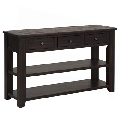 48'' Solid Pine Wood Top Console Table,Modern Entryway Sofa Side Table With 3 Storage Drawers And 2 Shelves