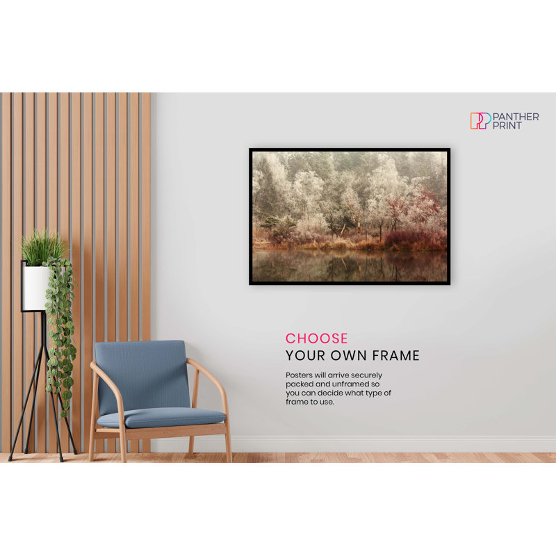 Red Forest Trees Reflection On Water - No Frame Print, 51cm H x 76cm W