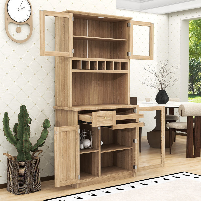 Garde-manger de qualité supérieure avec portes en verre trempé - Rangement multifonctionnel, Naturel