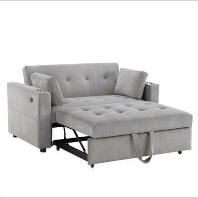 Causeuse convertible en velours côtelé l 57 po avec porte-gobelets, ports USB, poches pour magazines, coussins, capitonnage Luelle