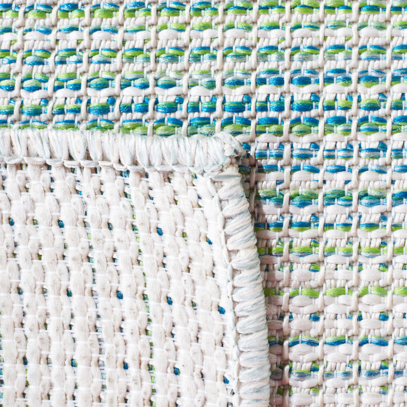 Tapis intérieur / extérieur blanc / vert Adreian, Tapis de couloir 2 pi x 9 pi