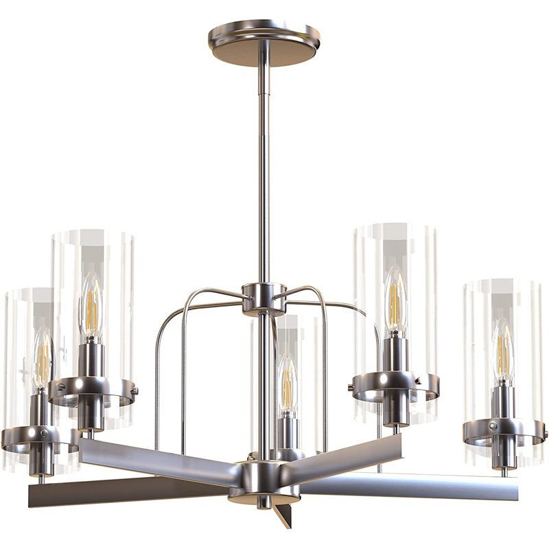 Lustre classique à 5 lumières avec abat-jour, Argent, H 51,75 po x l 23,50 po x P 23,50 po