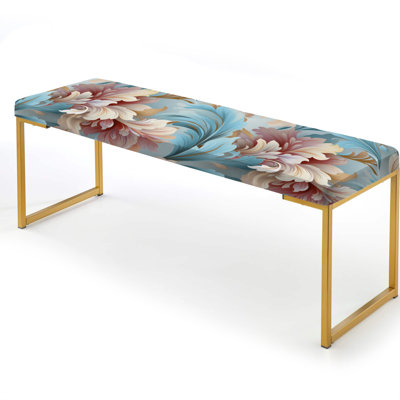 Pink And Blue Damask Flowering - Damask Upholstered Gold Bench